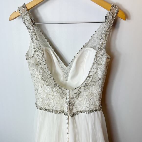 Allure Bridals Womens Wedding Dress Style 9373 Ivory Silver Beaded A-Line Sz 6 - Picture 12 of 14